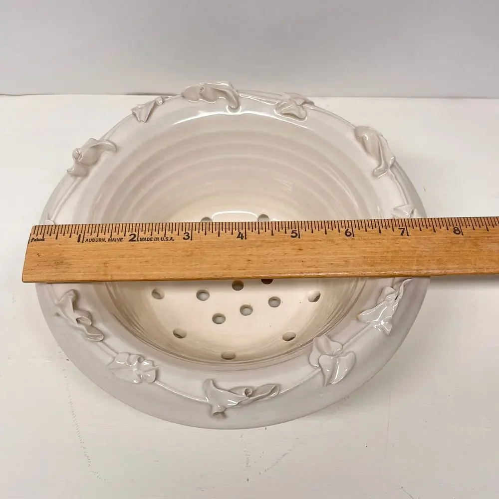 Hand Turned Pottery Berry Colander Strainer Bowl Kitchen